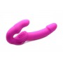 Розовый безремневой страпон с вибрацией Evoke Rechargeable Vibrating Strap On - 24,7 см. (XR Brands AF624-Pink)