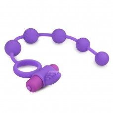 Фиолетовое эрекционное виброкольцо с анальной цепочкой Triple Pleasure (Easy toys ET345PUR)