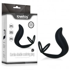 Черный стимулятор простаты с эрекционным кольцом Combo Double Cockring Plug (Lovetoy LV2616BLK)