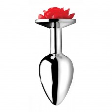 Серебристая анальная пробка с розой Red Rose Butt Plug - 8 см. (XR Brands af634-small)