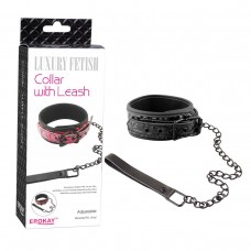 Чёрный кожаный ошейник с поводком Collar With Leash  (Erokay EK-3103BLK)