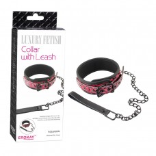 Красно-чёрный кожаный ошейник с поводком Collar With Leash (Erokay EK-3103R)